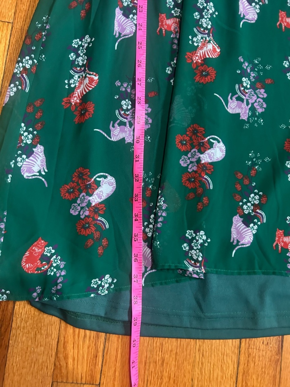 ModCloth Green Cats Dress XL Fully Lined Knee Length Whimsy Fairy Cute Kitchy - Picture 9 of 12